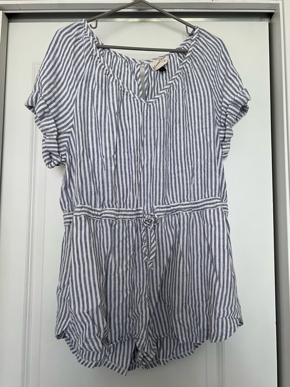 Universal Thread Blue & White Striped V-Neck Romper